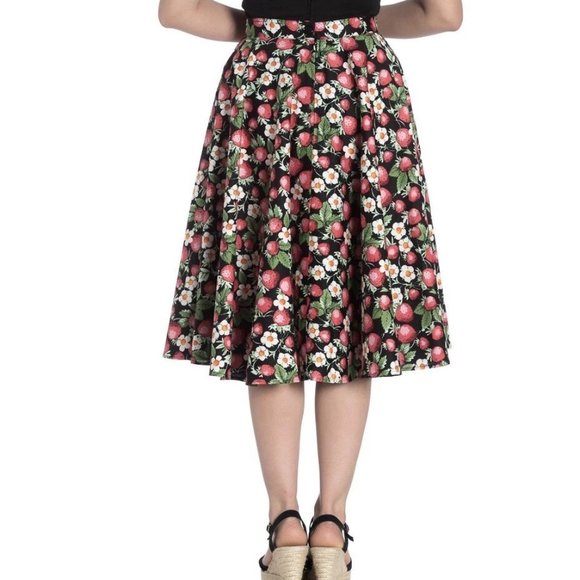 Hell Bunny Retro Rockabilly Strawberry Cotton Circle Skirt - Picture 3 of 5